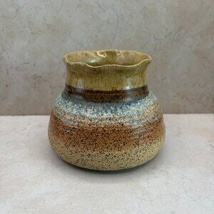 Wheel Thrown Pottery Ruffled Rim Vase Artist Signed